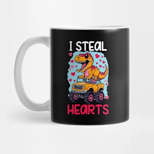 Kids I Steal Hearts Trex Dino Monster Truck Valentines Day Mug